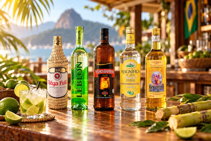Top 5 Cachaça 2026 – Nêga Fulô, Leblon, Velho Barreiro, Magnífica und Espírito de Minas mit Caipirinha und Zuckerrohr
