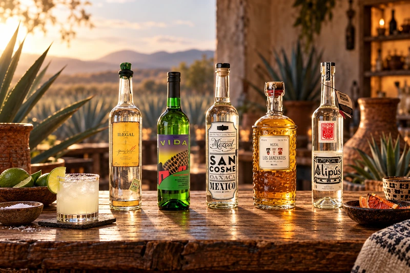 Bester Mezcal 2026 – Ilegal, Del Maguey Vida, San Cosme, Los Danzantes und Alipús mit Margarita vor Agavenfeld